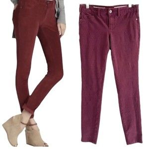 Anthropologie Pilcro Corduroy Skinny Pants Mid Rise Stretch Burgundy Red Size 25